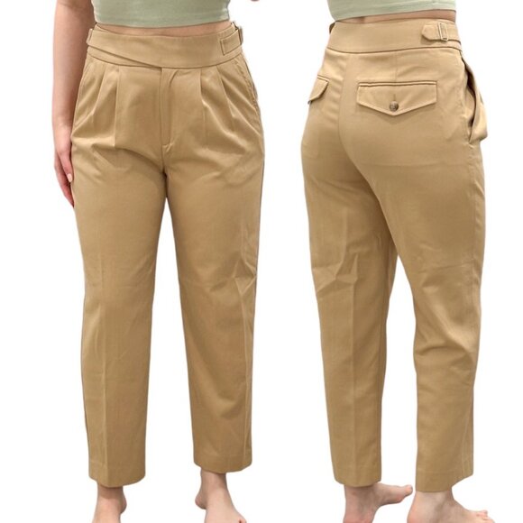 Reiss Camber Pleat Front Tapered Ankle Trousers Pants in Tan Women's Size 6 - Picture 4 of 16
